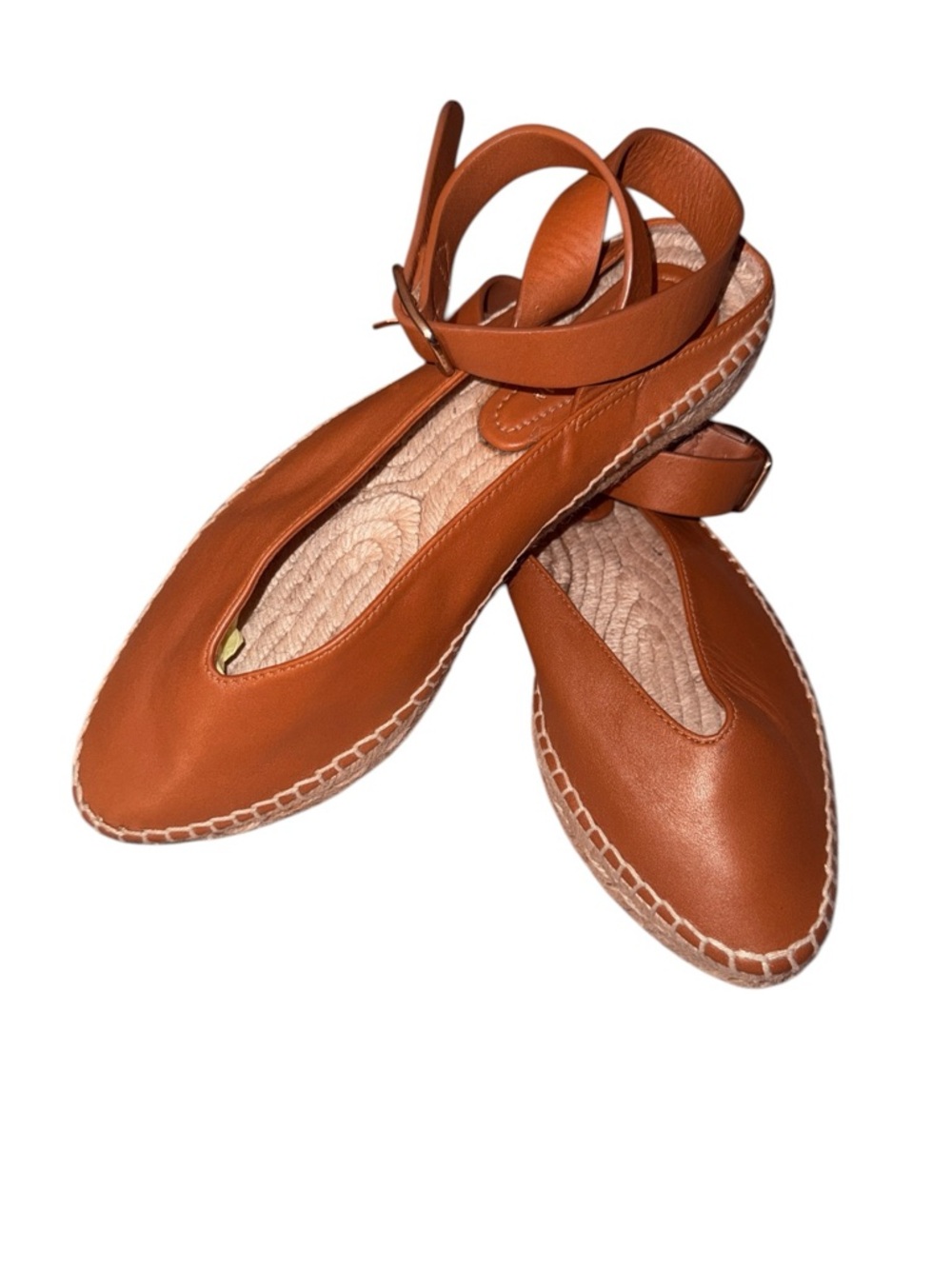 Stuart Weitzman Chic Coastal Toga Espadrille Flats Leather Ankle Strap Brown 7.5